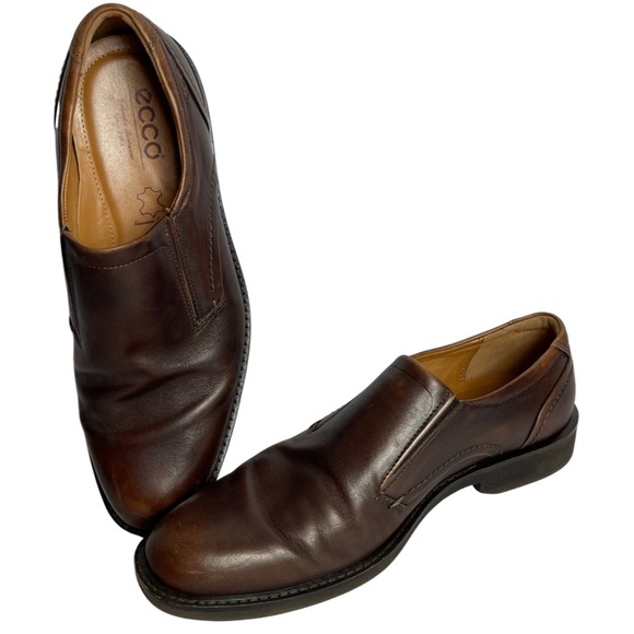 ecco Brown Slip On Loafers Soft Leather Biarritz